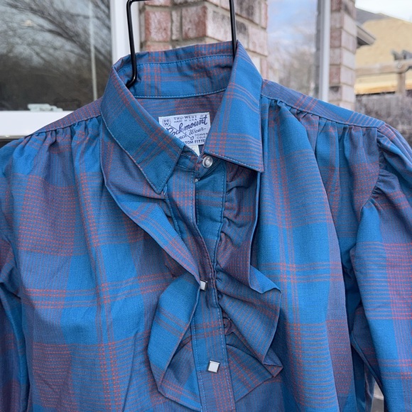 rockmount Tops - Nos Vintage Rockmount 38 Teal Rust Plaid Pearl Snap Blouse USA made